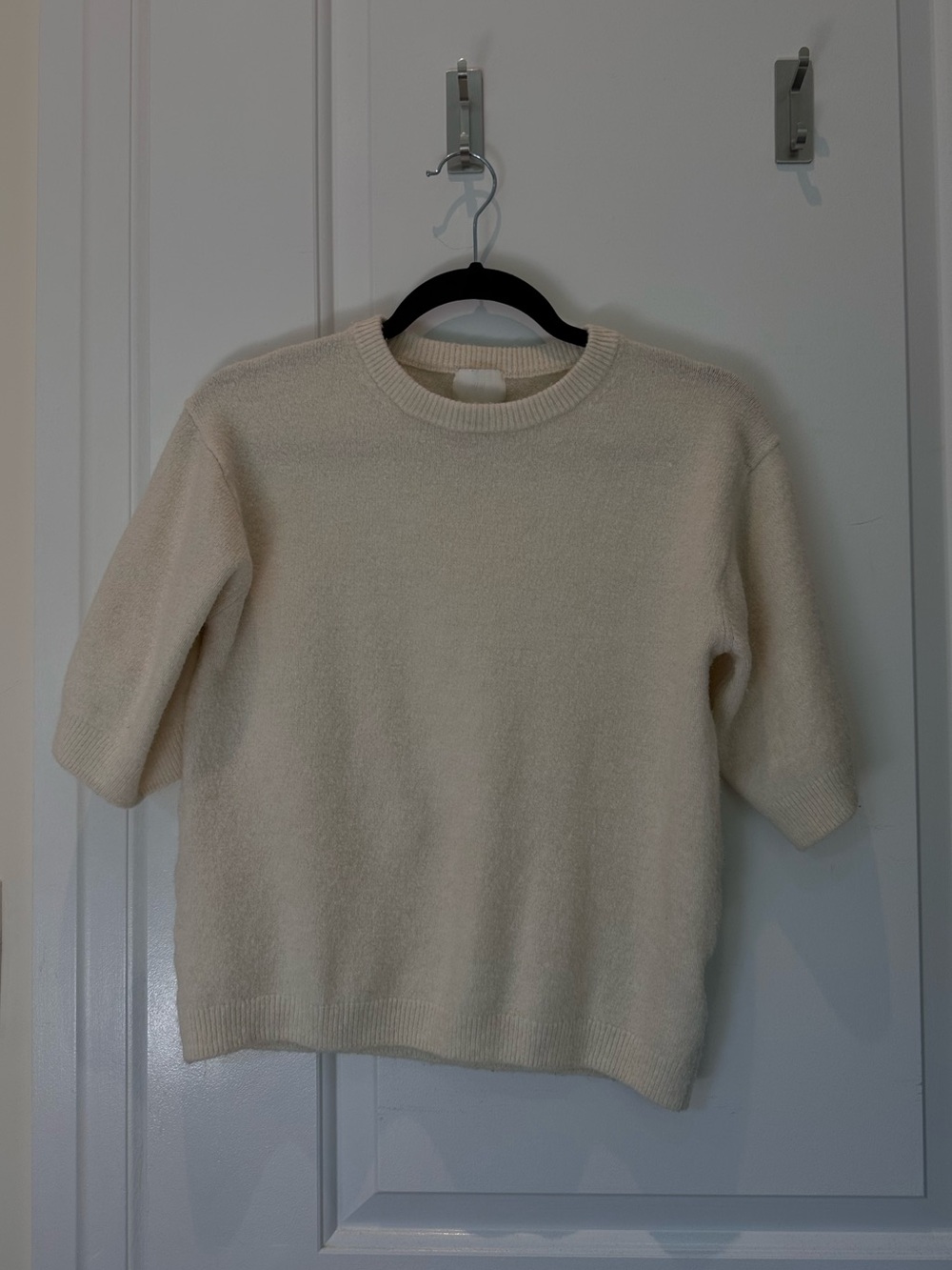 Cream Short-Sleeve Knit Top